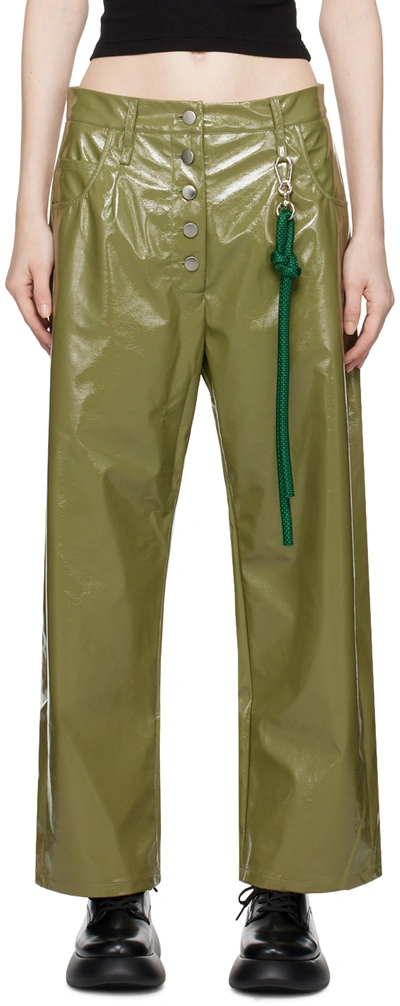 Song For The Mute Green Straight-fit Faux-leather Trousers In Olive Green