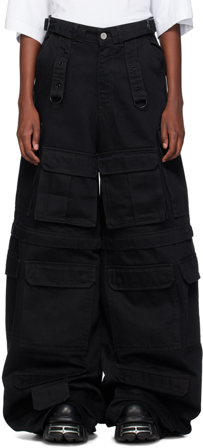 Shop Vetements Black Multipocket Denim Cargo Pants
