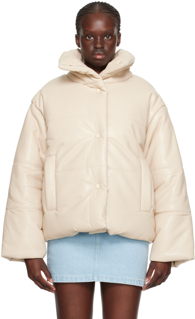 Shop Nanushka Off-white Hide Vegan Leather Jacket In Creme