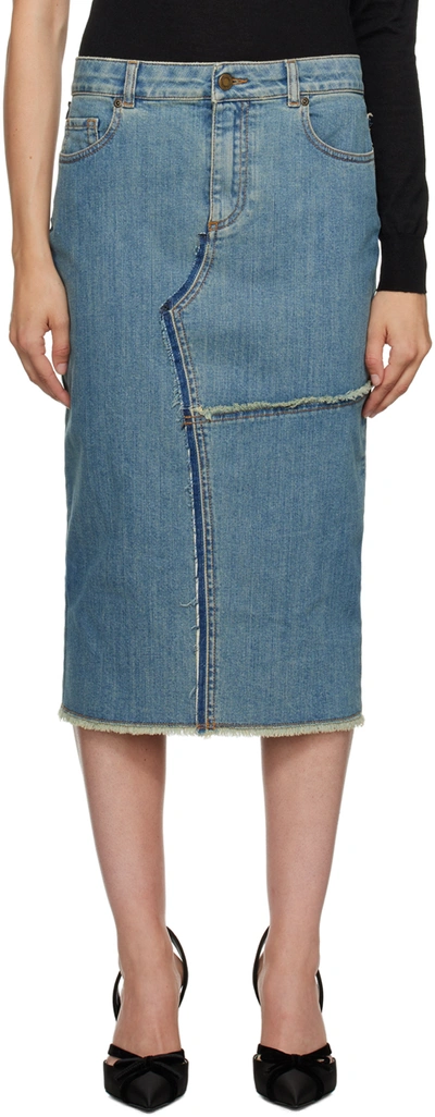 Shop Tom Ford Blue Frayed Denim Midi Skirt In Hb460 Hydrangea