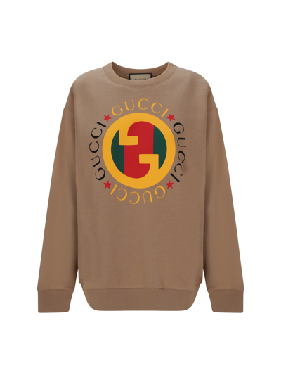 Shop Gucci Sweatshirt In Vintage Camel/multi