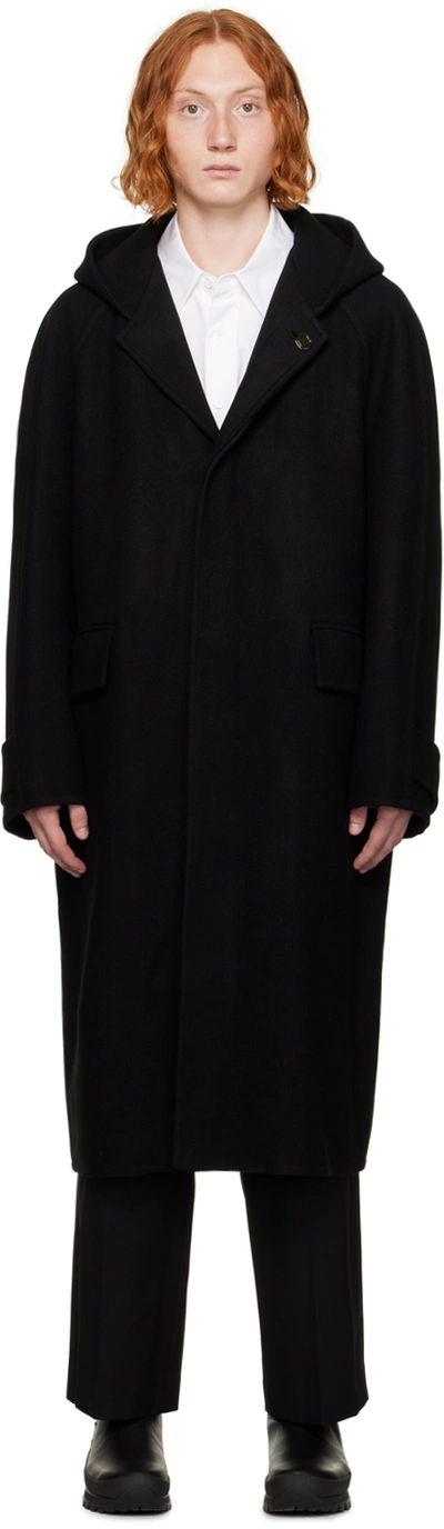Shop Solid Homme Black Hooded Coat In 105b Black