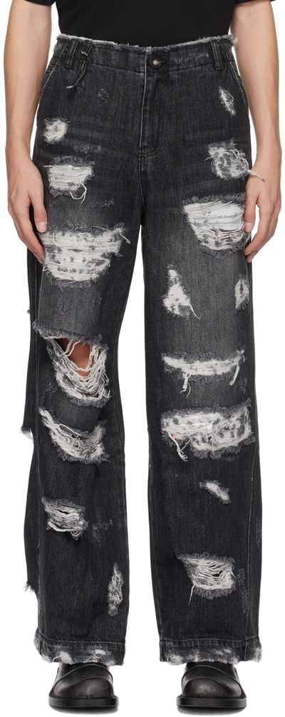 Shop Ader Error Black Distressed Jeans In Noir
