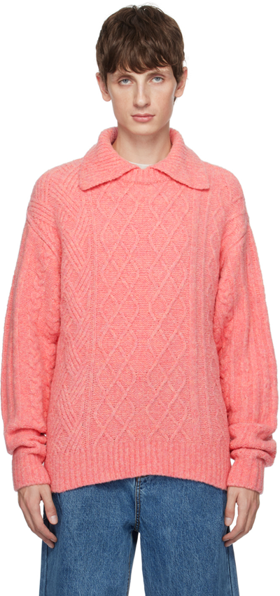 Ader Error Pink Layered Collar Polo In Pink