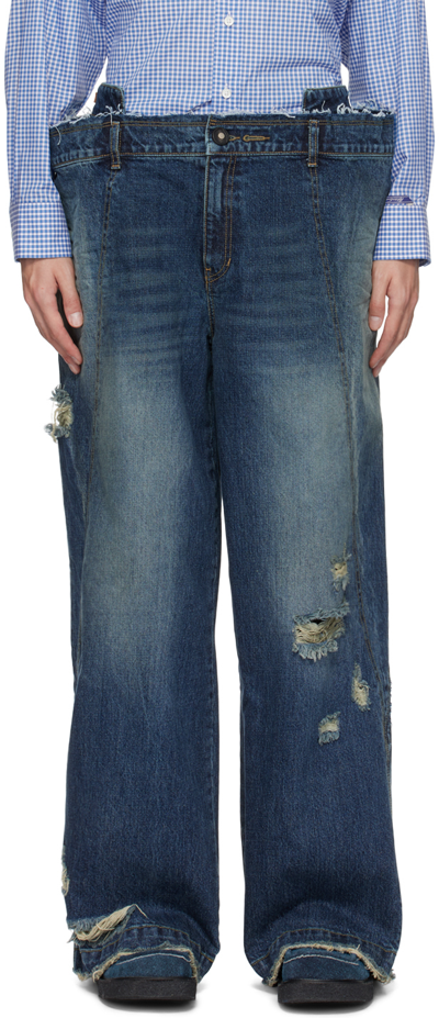 Shop Ader Error Blue Layered Jeans