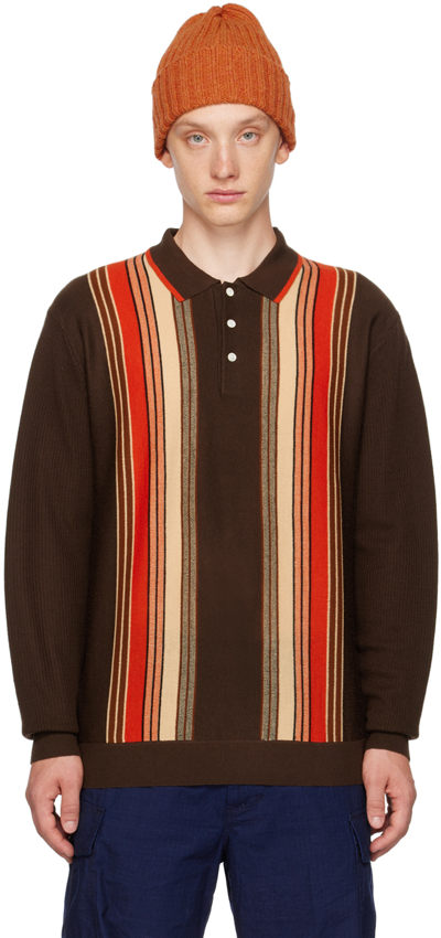 Shop Beams Brown Striped Polo In Dark Brown29