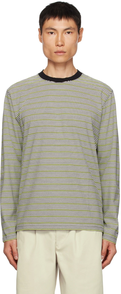 Shop Noah Black & Green Striped Long Sleeve T-shirt In White/black/lime
