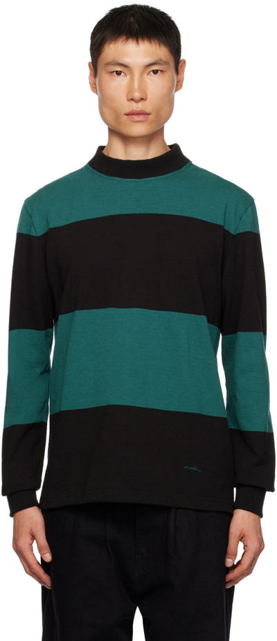 Shop Noah Black & Blue Striped Long Sleeve T-shirt In Black/teal