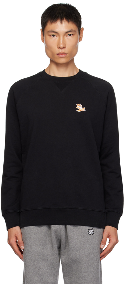 Shop Maison Kitsuné Black Chillax Fox Patch Sweatshirt In P199 Black