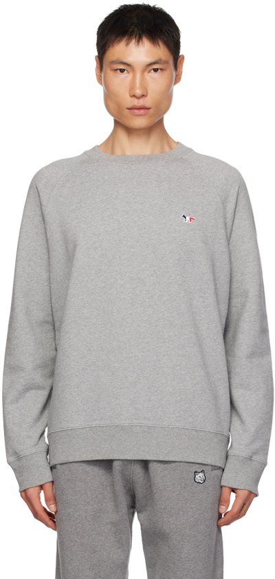 Shop Maison Kitsuné Gray Tricolor Fox Patch Sweatshirt In H150 Grey Melange