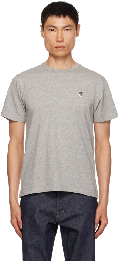 Shop Maison Kitsuné Gray Fox Head Patch Classic T-shirt In H150 Grey Melange