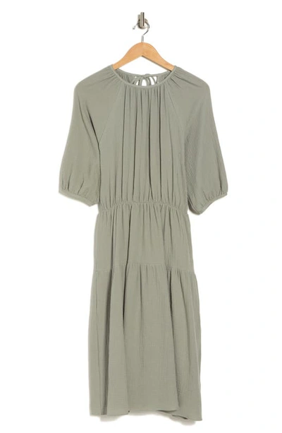 Shop Renee C Pleated Tiered Cotton Dress In Sage