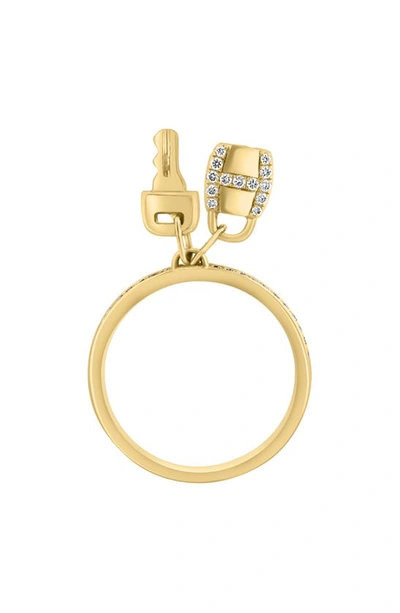 Effy 14k Yellow Gold Diamond Lock & Key Charm Ring In Yellow Gold