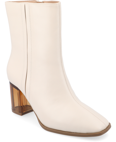 Shop Journee Collection Women's Clearie Tru Comfort Foam Transparent Block Heel Square Toe Boot In Bone