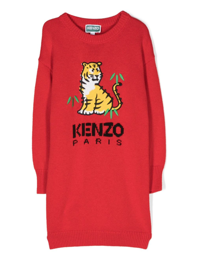 Shop Kenzo Abito In Maglia Tokyo Paris Kotora Tiger In Red