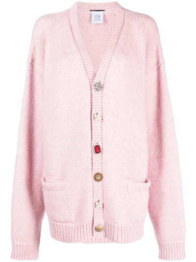 Shop Vetements Cardigan Con Bottoni Gioiello In Pink