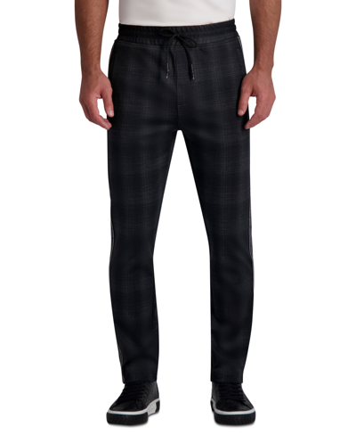 Shop Karl Lagerfeld Men's Plaid Track Pants, Created For Macy's In Black Grey