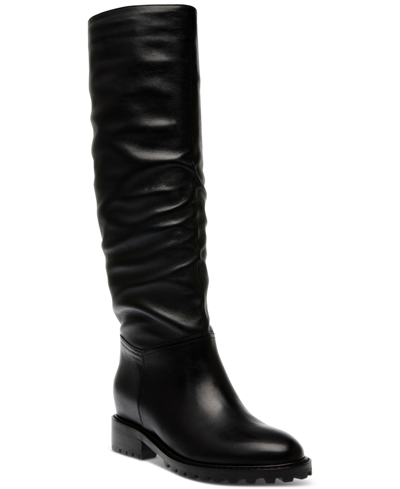 Shop Steve Madden Women's Lorayle Lug-sole Slouch Tall Boots In Black Leather