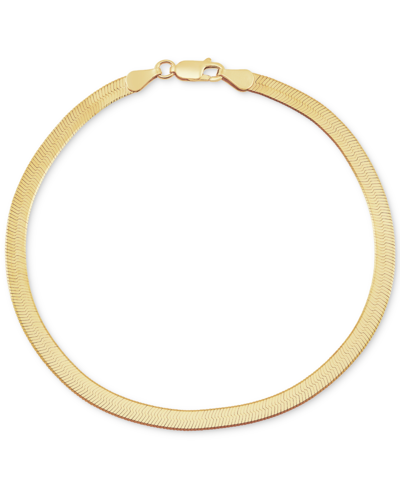 Shop Macy's Men's Polished & Beveled Herringbone Link Chain Bracelet In 18k Gold-plated Sterling Silver &â Sterl In Gold Over Silver