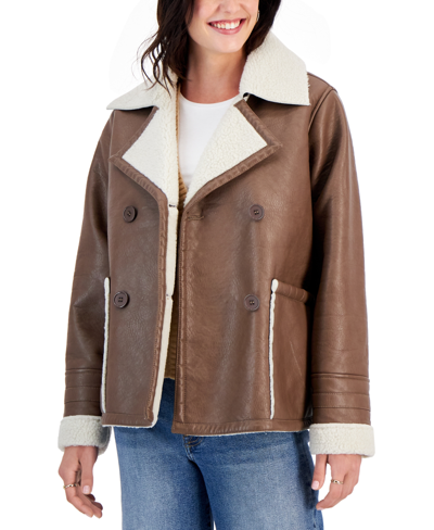 Shop Jou Jou Juniors' Faux-leather Long-sleeve Jacket In Portabello