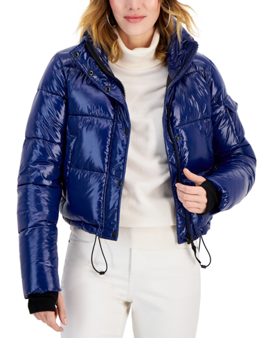 Shop S13 Women's Icon High-shine Cropped Puffer Coat In Blue
