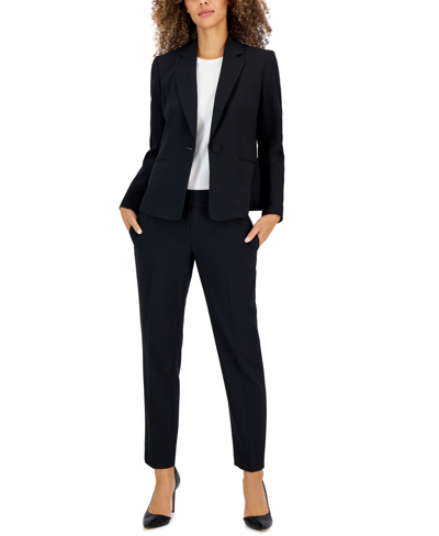 Le Suit Women's Stretch Crepe One-button Pantsuit, Regular & Petite Sizes In Black