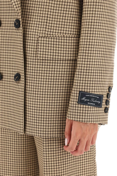 Shop Msgm Check Motif Double-breasted Blazer In Beige