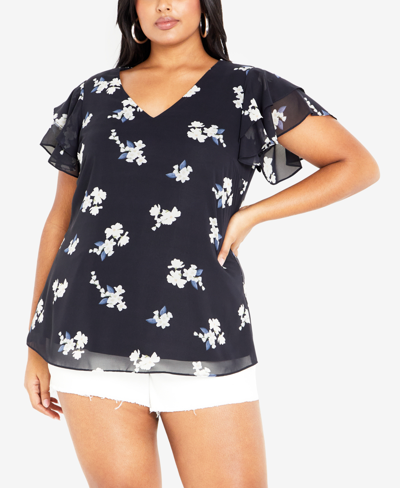 Shop City Chic Trendy Plus Size V Gallant Short Sleeve Print Top In Demure Floral