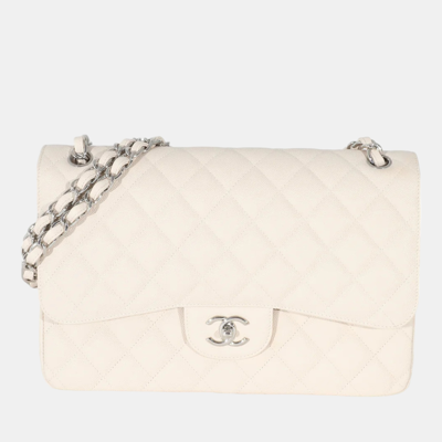 Pre-owned Chanel Cream Caviar Leather Quilted Jumbo Classic Double