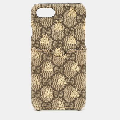 Pre-owned Gucci Beige Gg Supreme Canvas Bee Iphone 7 Plus/8 Case