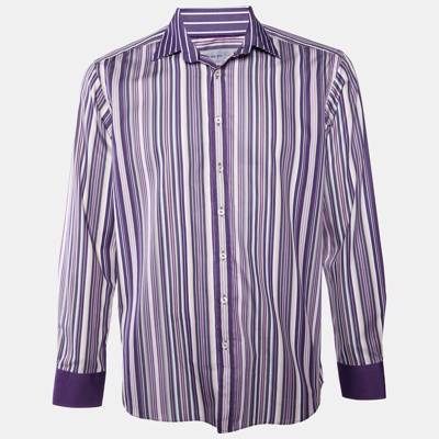 Pre-owned Etro Purple Striped Cotton Button Front Shirt L