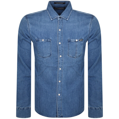 Shop Replay Long Sleeved Denim Shirt Blue