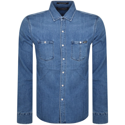 Replay Long Sleeved Denim Shirt Blue In Blue