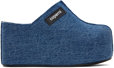 Shop Coperni Blue Denim Branded Wedge Clogs In Washed Blue