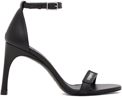 Shop Coperni Black Skinny Strap Logo Heeled Sandals