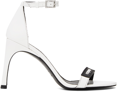 Shop Coperni White Patent Skinny Strap Logo Heeled Sandals