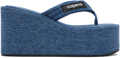 Shop Coperni Blue Denim Branded Wedge Sandals In Washed Blue