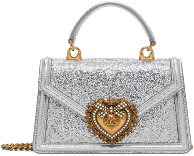 Shop Dolce & Gabbana Silver Small Devotion Top Handle Bag In 8b418 Argento
