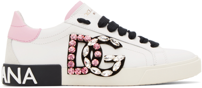 Shop Dolce & Gabbana White Portofino Vintage Sneakers In 8z079 Bianco/rosa