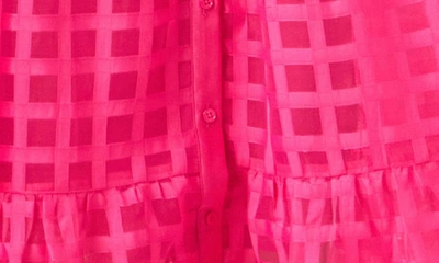 Shop English Factory Grid Pattern Tiered Midi Shirtdress In Fuchsia