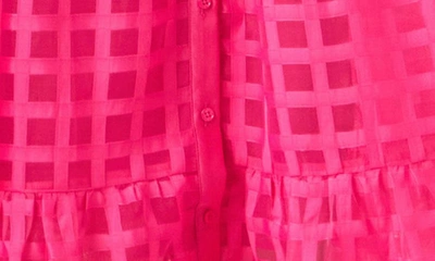 English Factory Grid Pattern Tiered Midi Shirtdress In Fuchsia