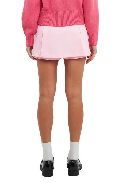 English Factory Pleat Front Satin Miniskort In Pink