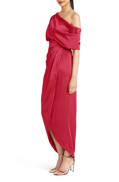 Shop Theia Rayna Drape One-shoulder Gown In Ruby