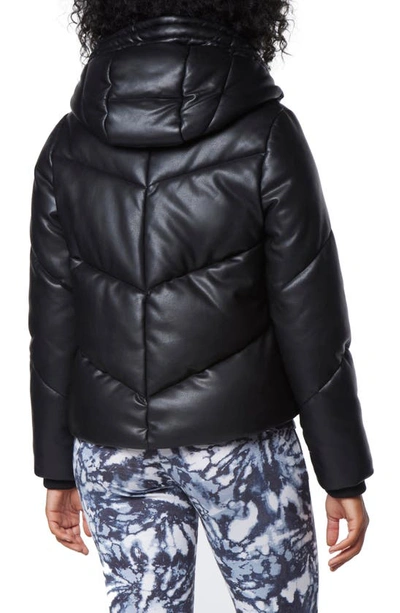 Shop Marc New York Hooded Faux Leather Puffer Jacket In Black