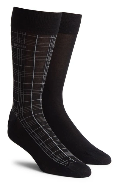 Shop Hugo Boss Check Cotton Blend Socks In Black