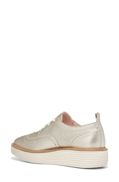 Cole Haan Women's Lace Up Platform Brogue Wingtip Oxford Flats In Gold Talca