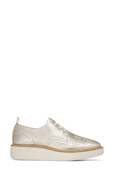 Cole Haan Women's Lace Up Platform Brogue Wingtip Oxford Flats In Gold Talca