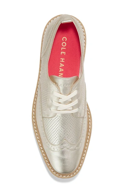 Cole Haan Women's Lace Up Platform Brogue Wingtip Oxford Flats In Gold Talca