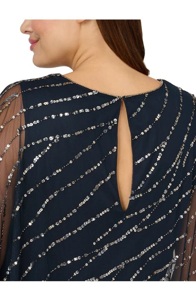 Shop Adrianna Papell Beaded Sequin Chiffon Popover Gown In Midnight