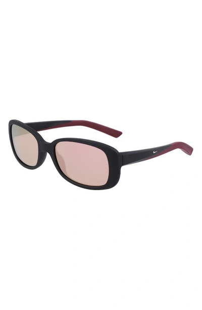 Shop Nike Epic Breeze 135mm Rectangular Sunglasses In Matte Black/ Rose Gold Mirror